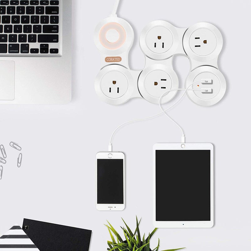 CORATED Flexible Surge Protector Power Strip with 2 USB Ports and 4 Outlets for Home, Office and Travel (9Ft Long Cord, White) - Image 4